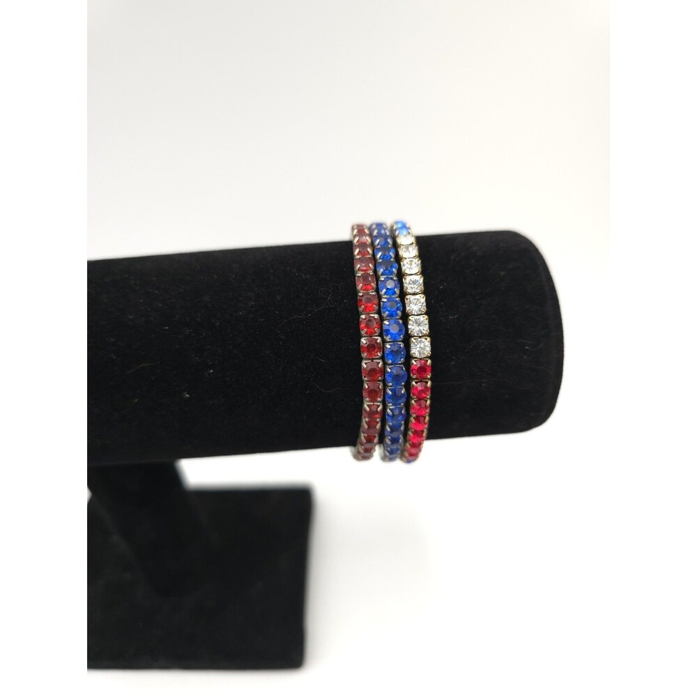 Set Of 3 Rhinestone Stretch Bracelets Sparkling Red White & Blue